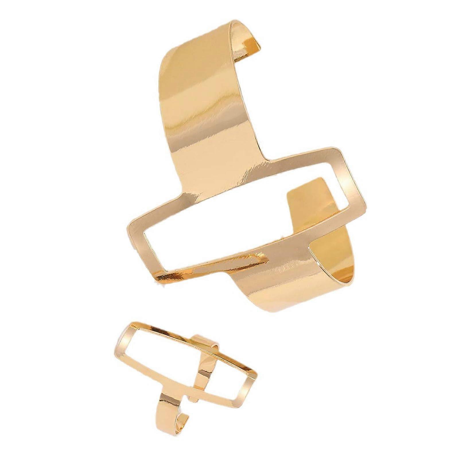 Stylish Alloy Geometric Bracelet and Rings Set with Adjustable Opening Jewelry Unique