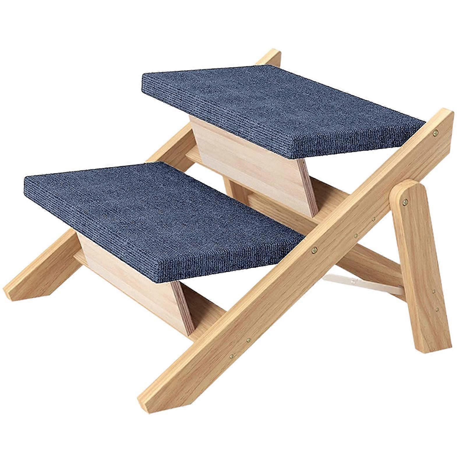 AWHAO Wooden Pet Stairs – Adjustable Folding Dog Ladder for Sofa and Bunk Bed, 2 Steps, Portable Design, Natural Wood Finish