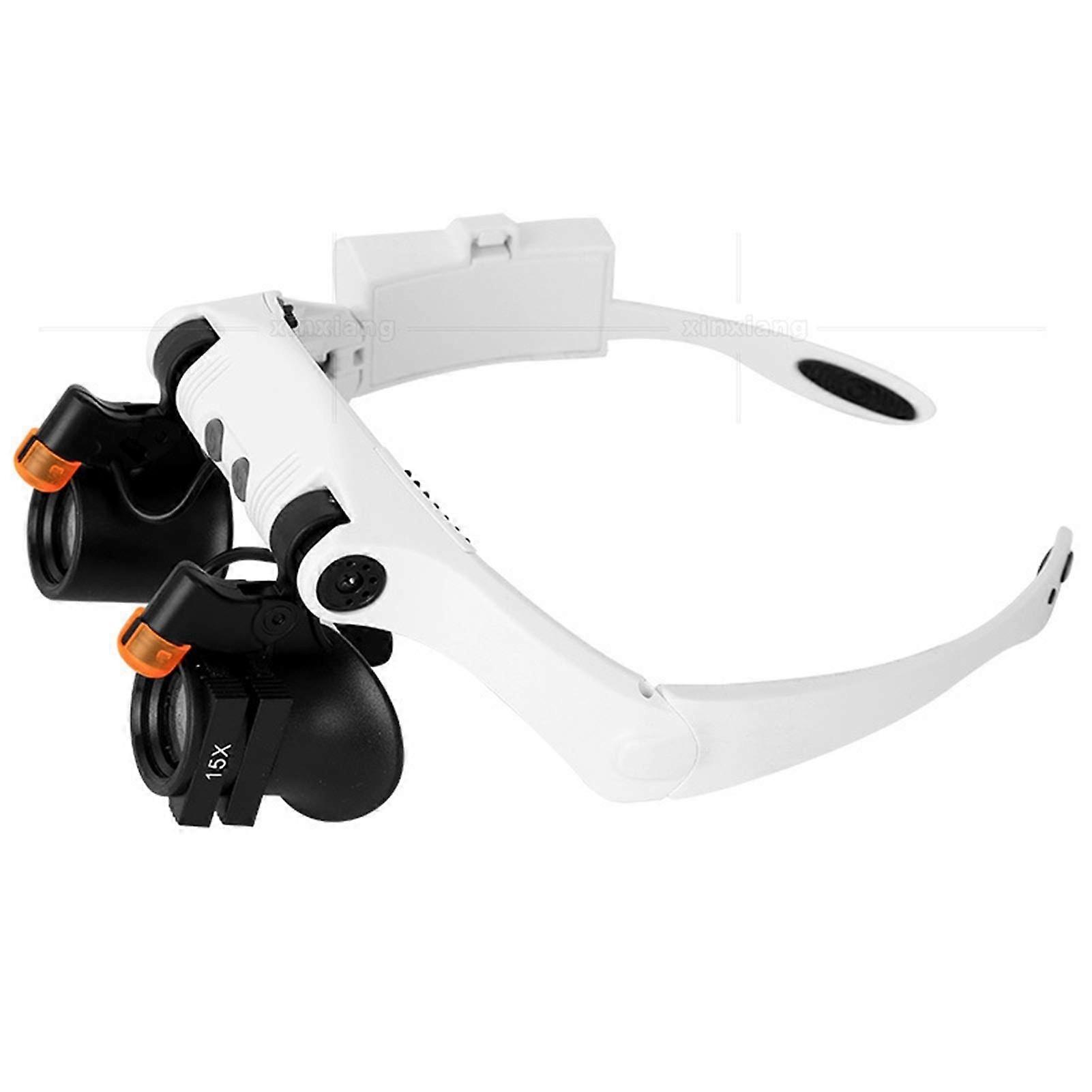 Headmounted magnifying glasses for watch repairs, 3x, 4x, 6x, 10x, LED illuminated loupe, duallens magnifier (7x).