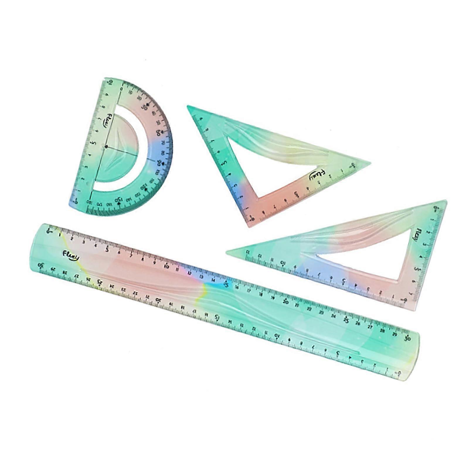 4pcs Colorful Flexible Plastic Ruler Set Shatter Proof Ruler Soft Bendable Ruler for School Office