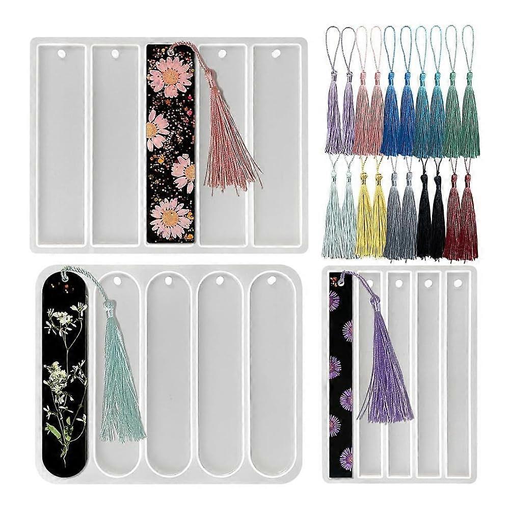 3-Piece Set Glossy Bookmark Silicone Molds, Rectangle Resin Bookmark Molds with Tassel, Medium & Small Size