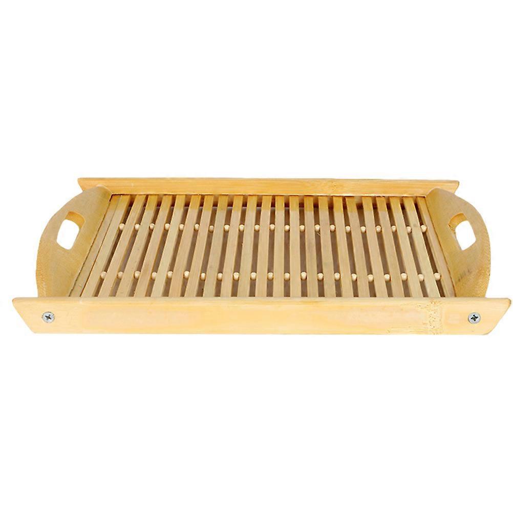 Bamboo Storage Tray with Handle Assorted Color HollowOut Design for Fruits and Vegetables 1Pc