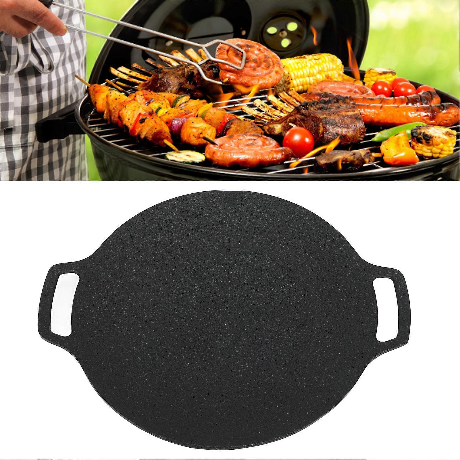Korean Grill Pan with Non Stick 6 Layer Coating for Gas Cooker Round Double Handle BBQ Griddle for Outdoor Camping 36cm/14.2in 