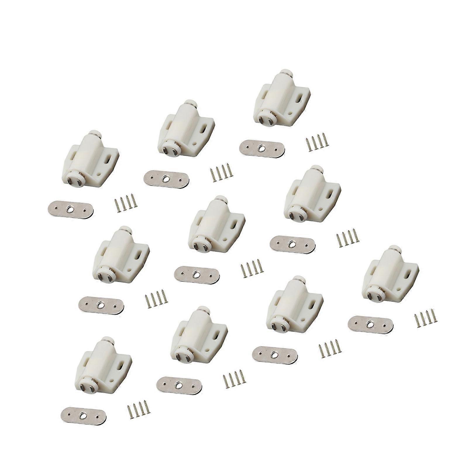 Practical 10Pieces Pack Cabinet Door Magnets with Push to Open Functionality Sturdy Stainless Steel Hold Latches White