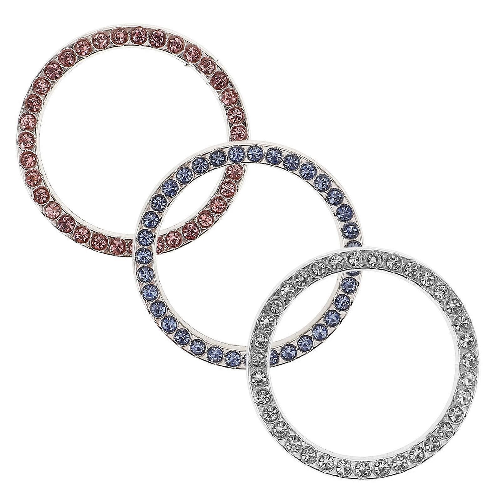 Push Start Button Cover Rhinestone Zinc Alloy Car Engine Start Decorative Ring Round 3Pcs