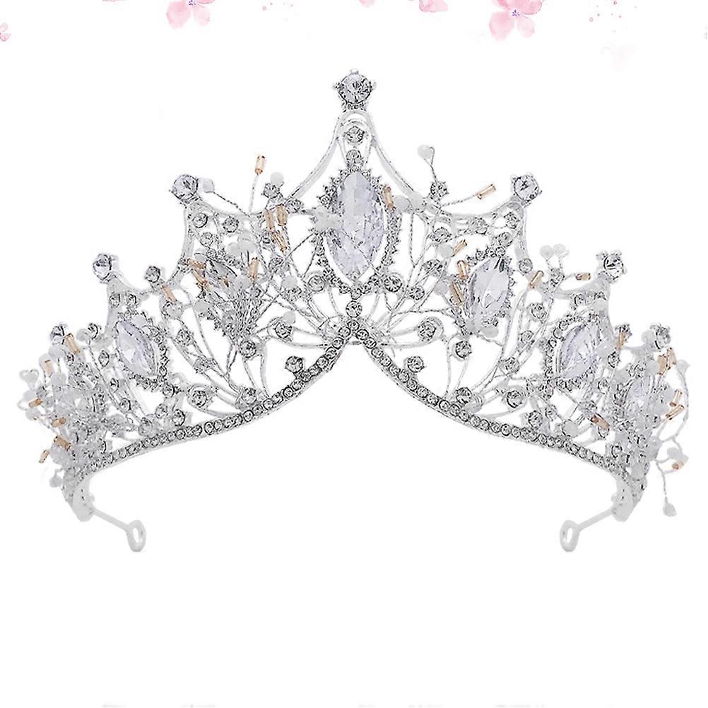 Silver Rhinestone Crown for Bride Durable Lightweight Alloy Crystal Beads Decorative Wedding Crown 1 Piece