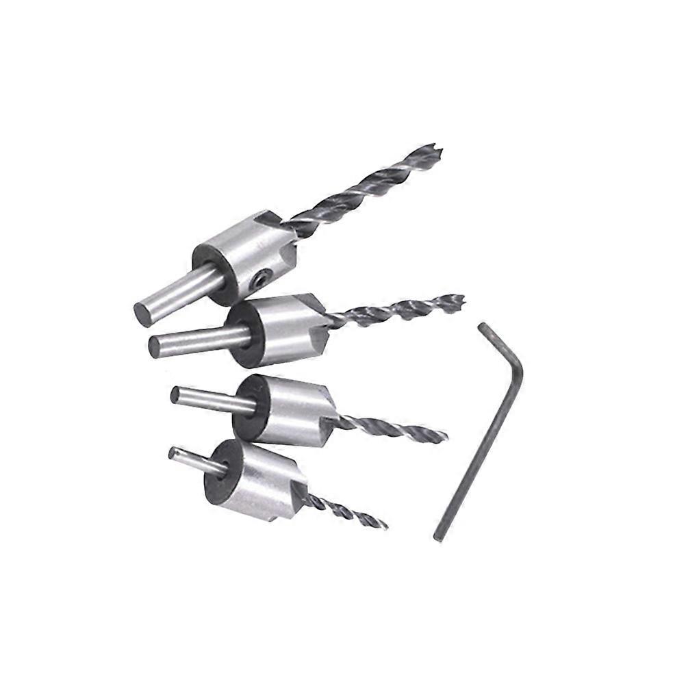 Woodworking Drill Bit Set with Quick Hex Screw Function 4Pcs Silver