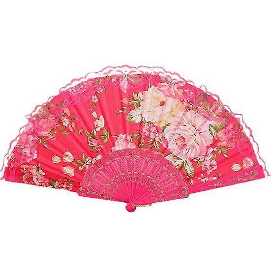 Vintage Lace Folding Fan Peony Pattern Dance Portable Handheld Chinese Flower Fan Summer Hand