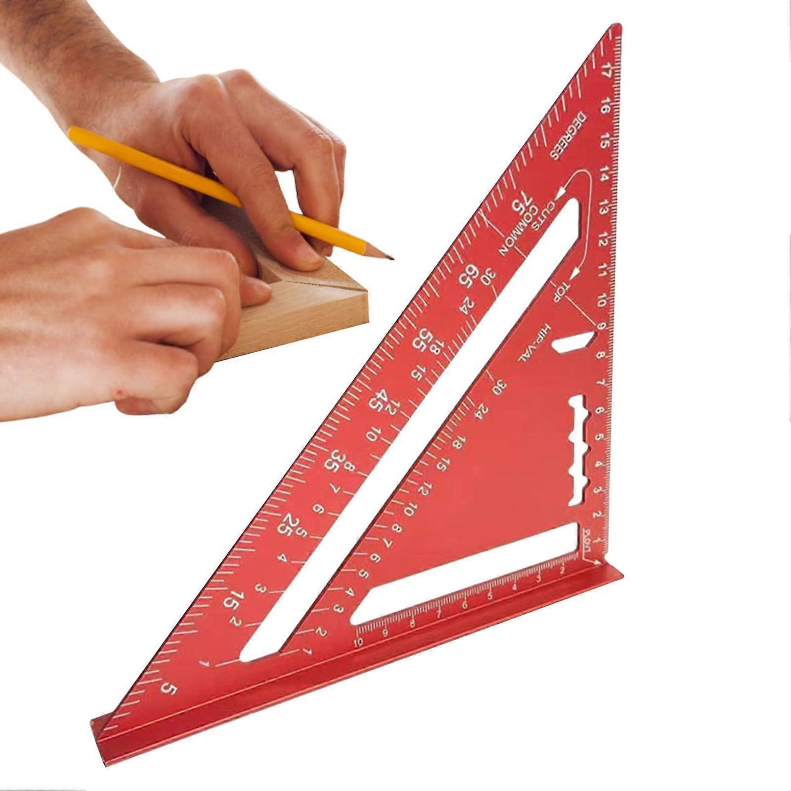 Metal Triangle Ruler - Metric Scale Drawing Tool - Precision Geometry Protractor for Engineering, Architecture, Woodworking, Red