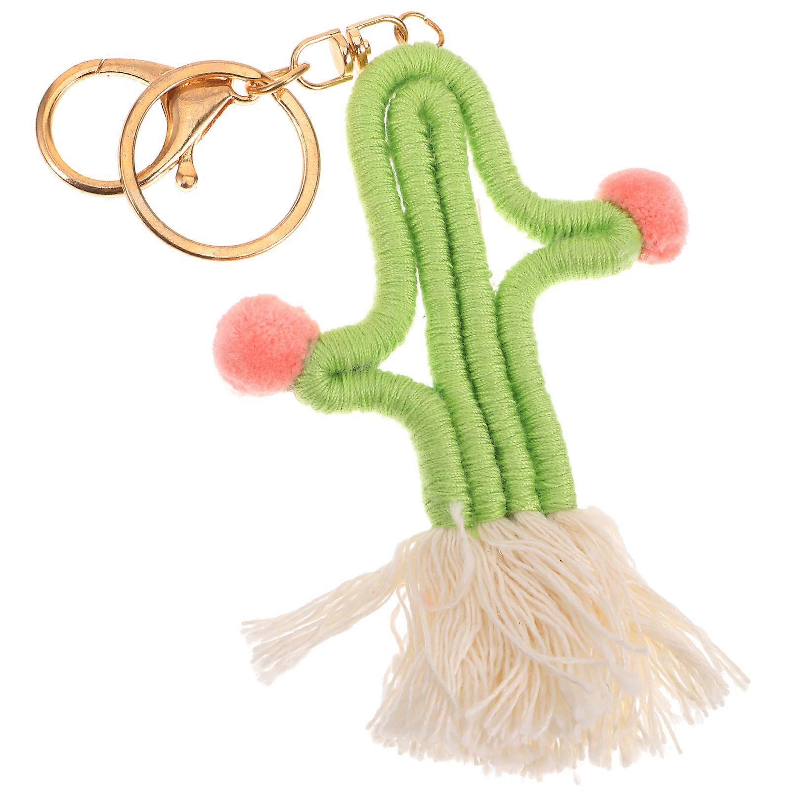 Cactus Keyring Key Chains For Women Everyday Use Cotton Thread Alloy Tassel Charm Key Chain Handmade Weaving 1 Set
