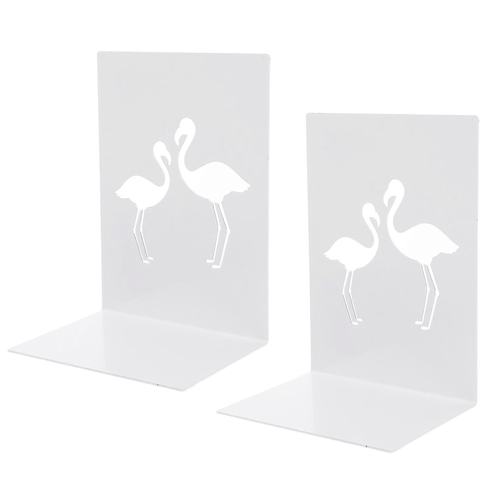 Flamingo Cartoon Iron Bookends 2pcs Metal Book Supports for Home Office Classroom Non Slip Book Organizer Stoppers Polished Surface Protect Falling