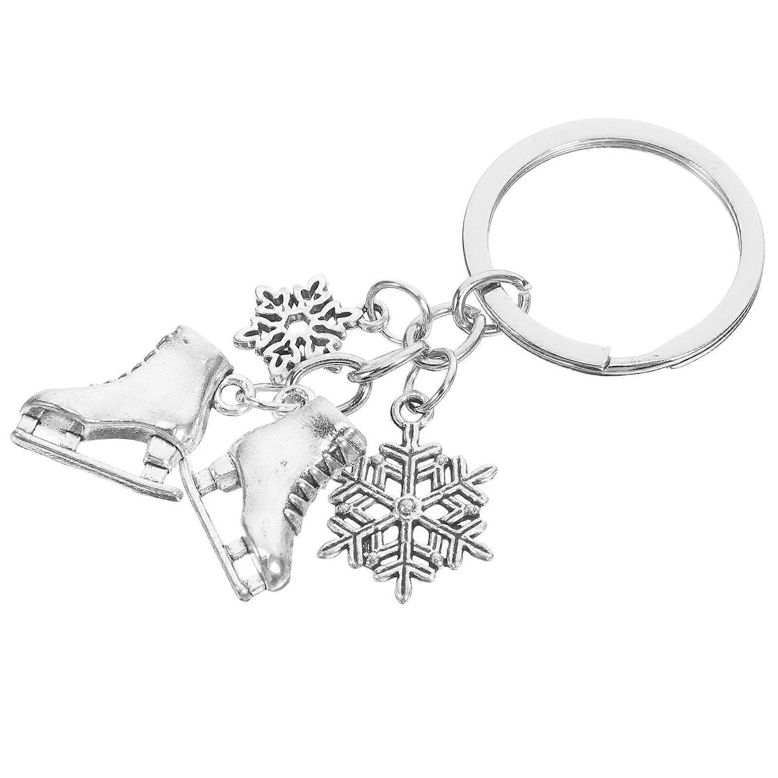 Ice Skate Keychain with Snowflake Charm – Winter Sports Accessory for Keyring, Chic Compact Design for Skating Lovers