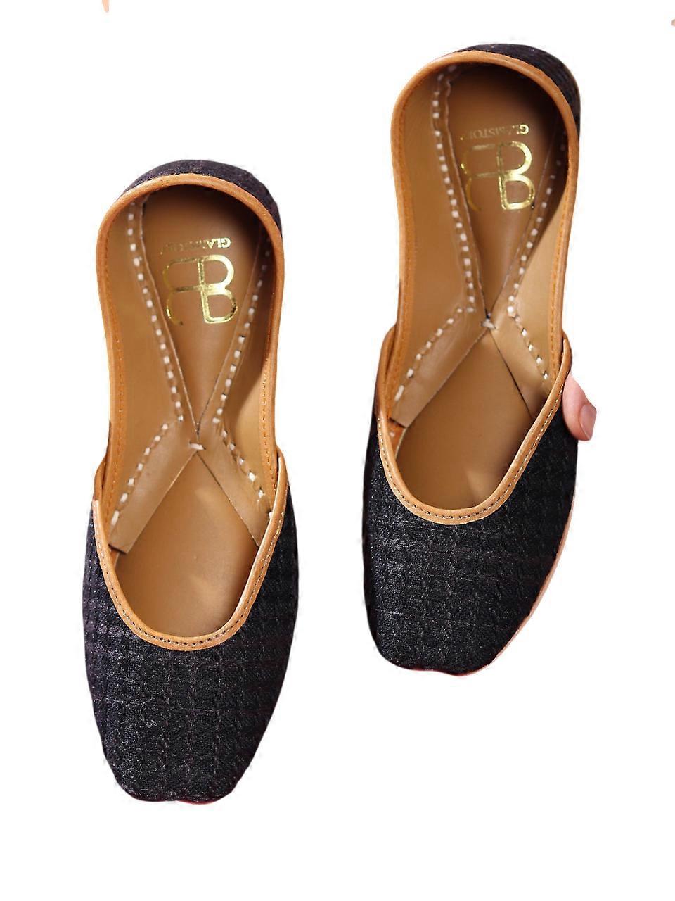 Glam Story Women's Rojana Black Embroidered Checks Punjabi Jutti
