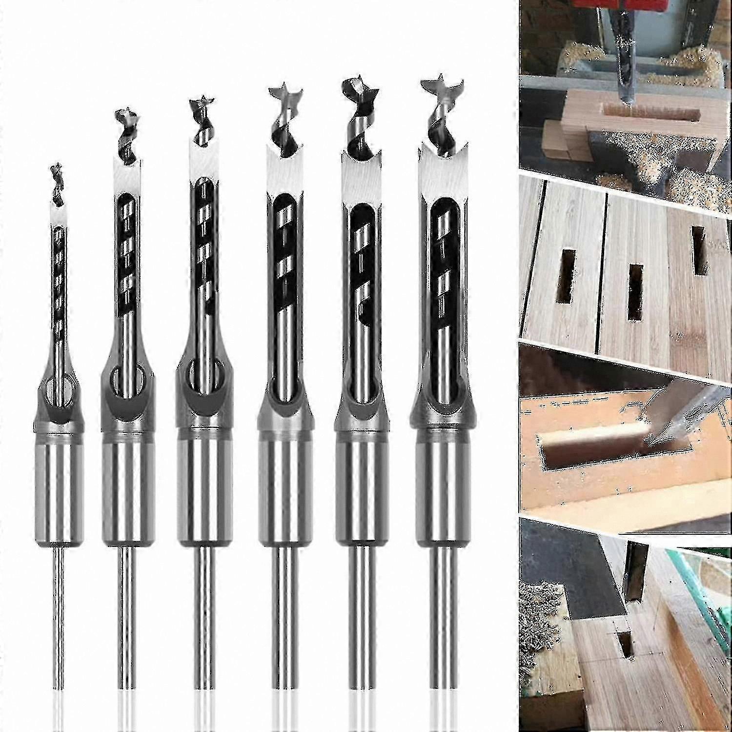 7-Piece Woodworking Drill Bit Set with Square Hole Chisel Hollow Steel Tool Kit