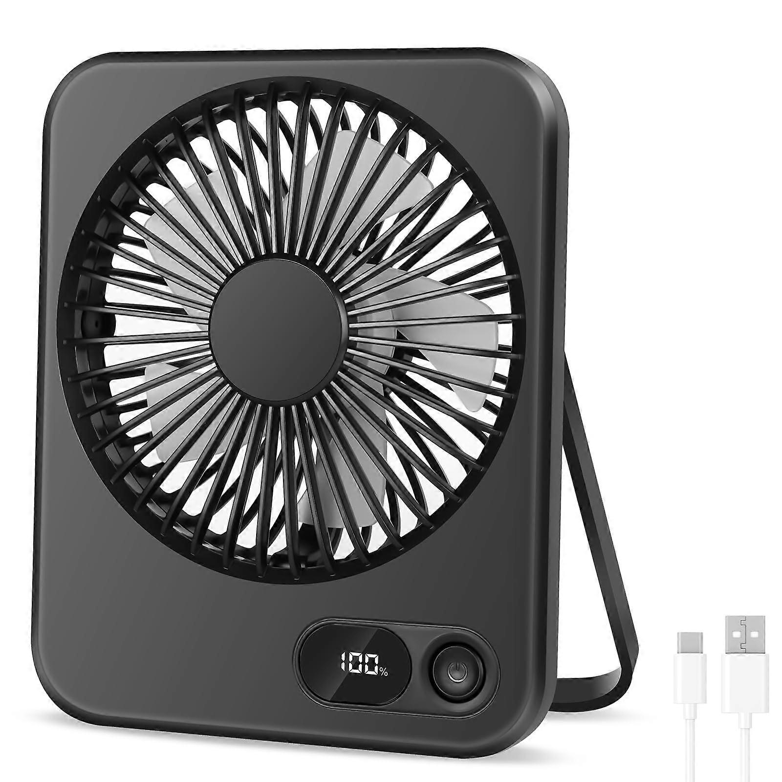 Mini Table Fan, 2000mAh USB Fan, 5 Speeds, Quiet with LCD, 180° Rotatable, for Home, Office