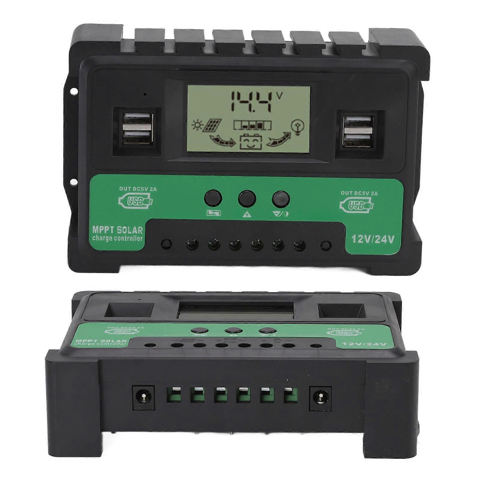Solar Controller 12V 24V Charge Discharge PV Regulator LCD Display Dual USB Output 30A 