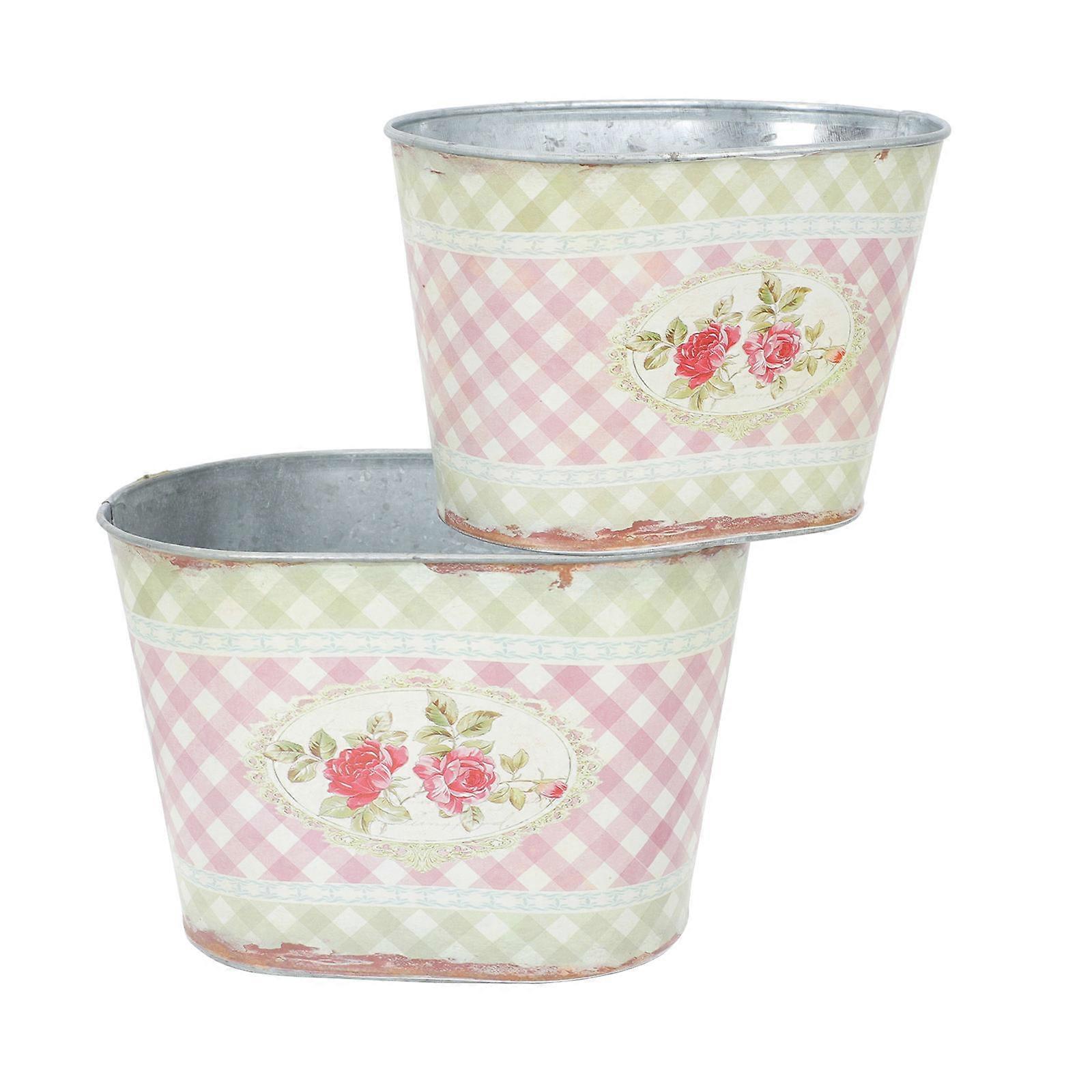 Iron Flowerpot Retro Style Flower Buckets for Planting 2Pcs Assorted