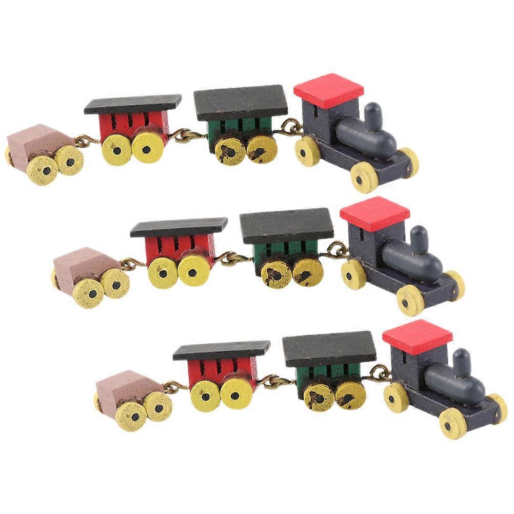 Miniature Wooden Train Decor for Home Use Smooth Edges Black Color 3 Pieces