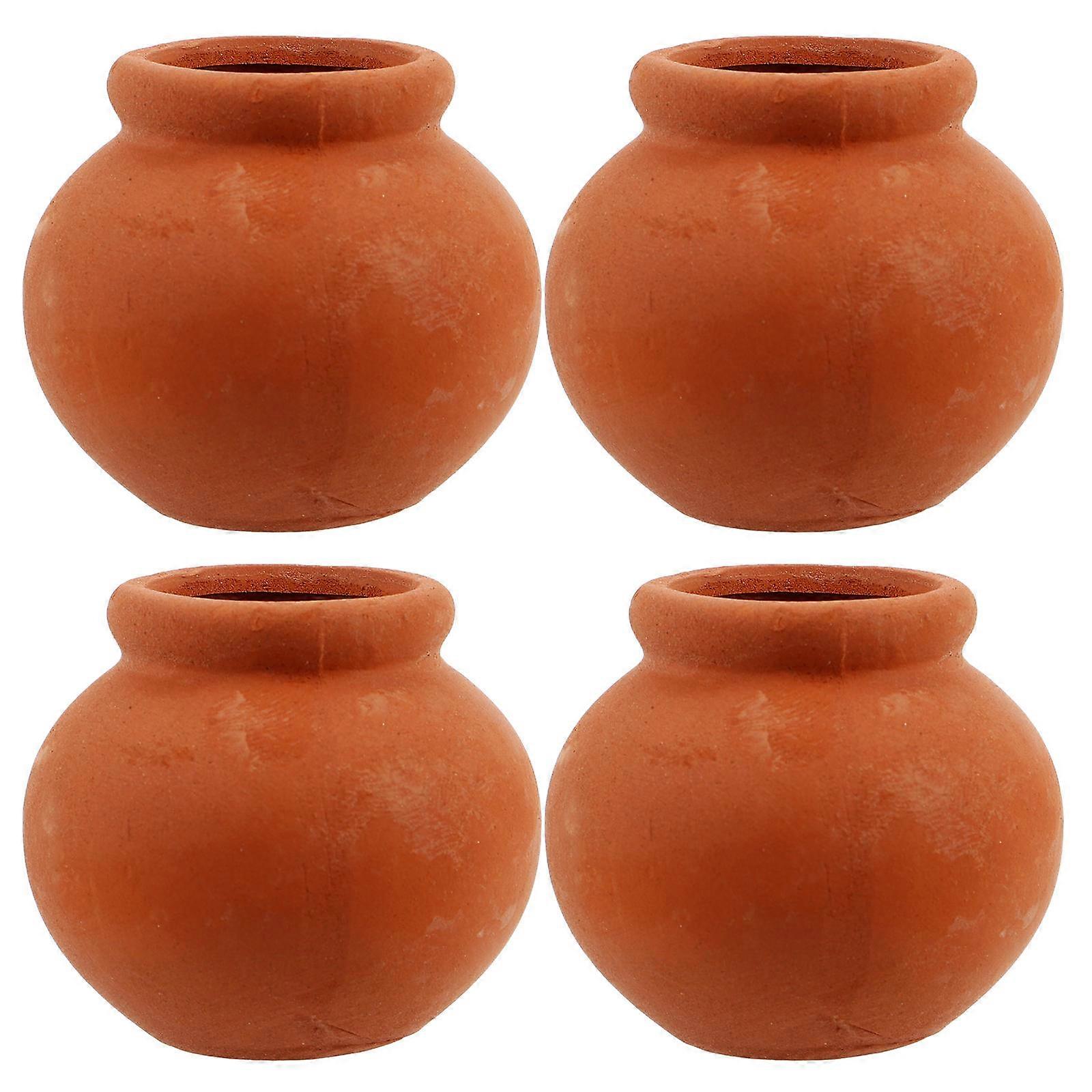 4Pcs Miniature Bonsai Pots For Children And Kids Indoor Play And DIY Projects With Design Round Shape
