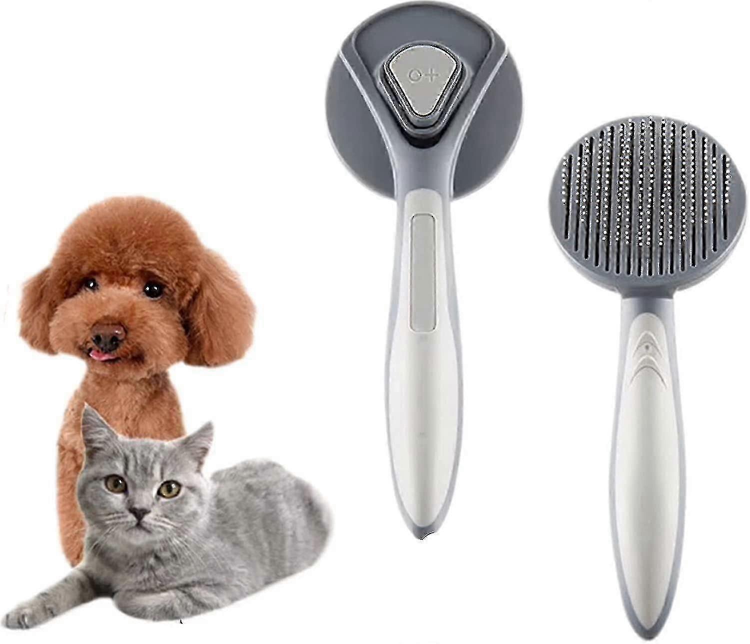 מברשת לניקוי עצמי לכלבים וחתולים עם זיפים מכוסים בבד גומי, מברשת ארגונומית לחיות מחמד, ידידותית לעור, מסירה שיער רפוי (אפור)