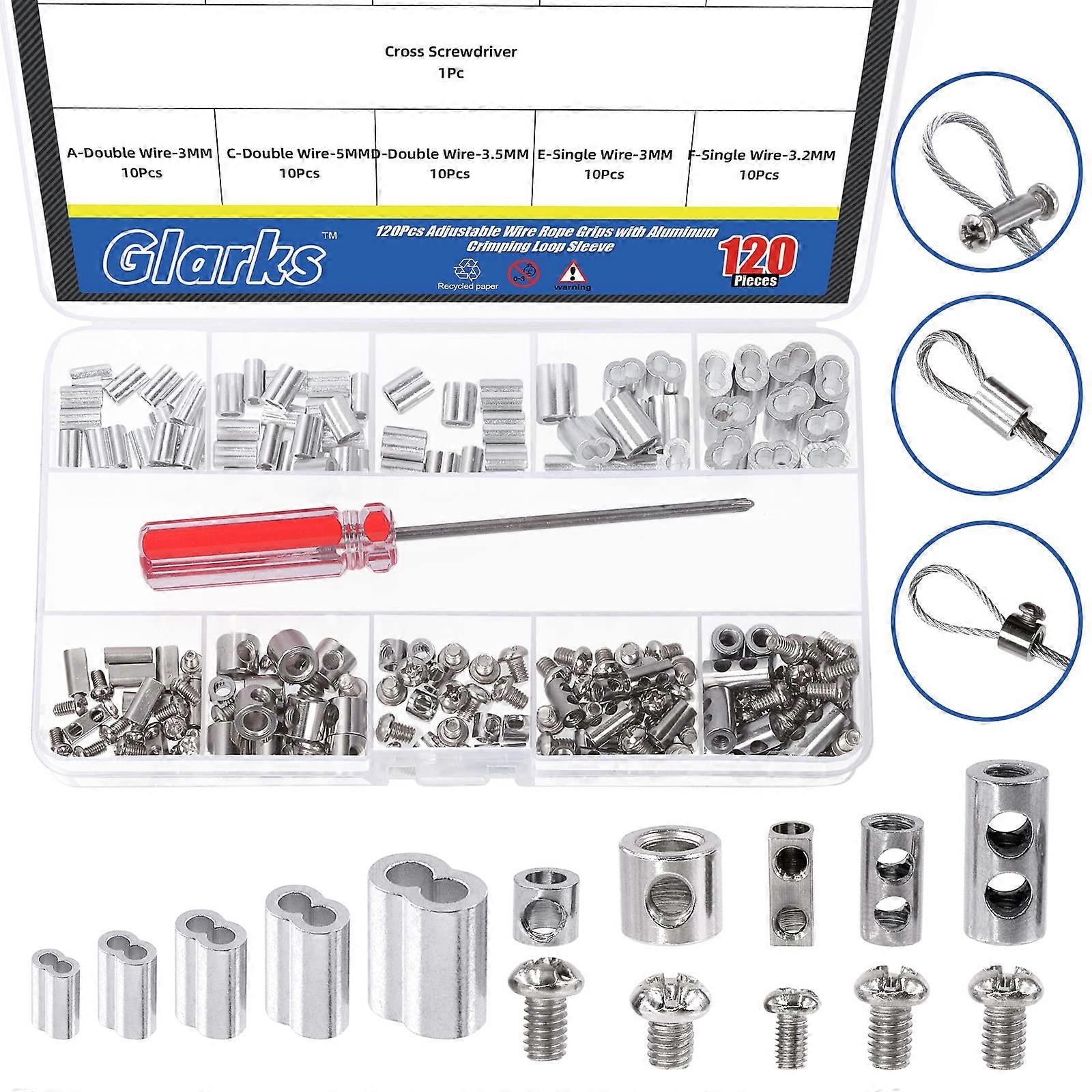 121Pcs Stainless Steel Wire Rope Clip Clamp and Aluminum Crimping Loop Sleeve Kit