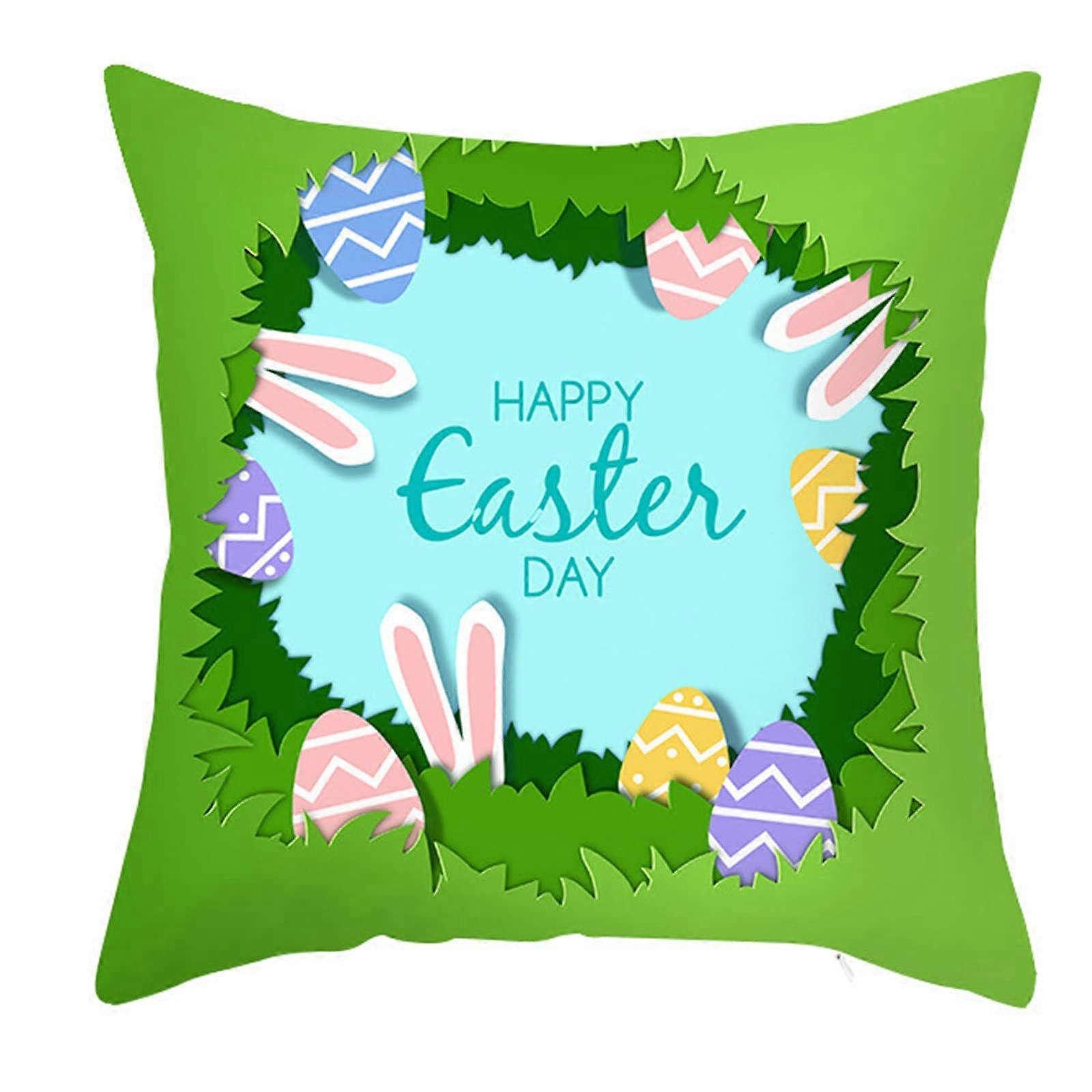 Happy Lumbar Pillowcase for Cartoon Colored Eggs Design, Soft Polyester Decorative Pillow for Car and Home Couch