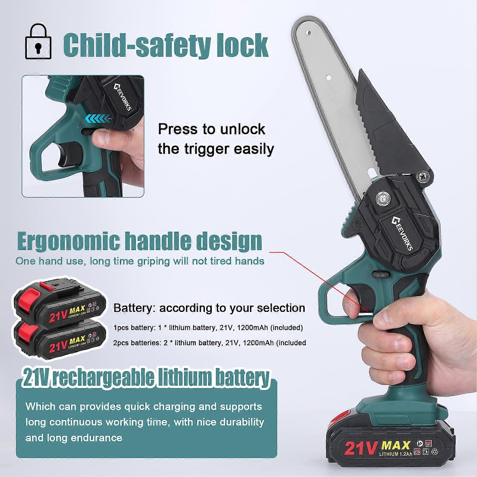 21V Portable Electric Pruning Saws Rechargeable Small Wood Spliting Chainsaw One-handed Woodworking Tool for Garden Orchard Branch Clip