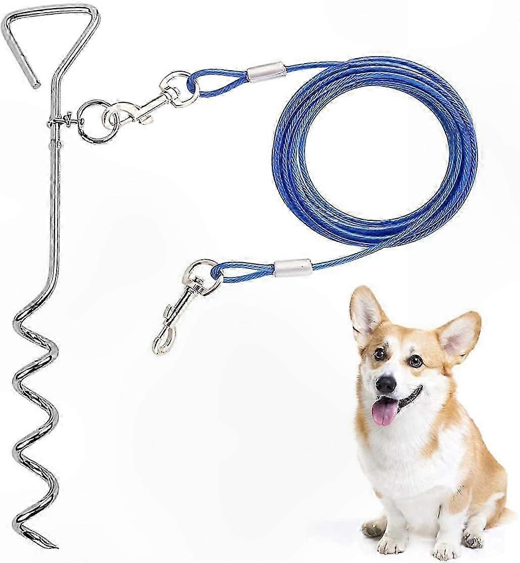 Durable Outdoor Dog Cable with Spring Stake for Medium to Large Dogs Up to 125 lbs - Yard and Camping Utility Solution