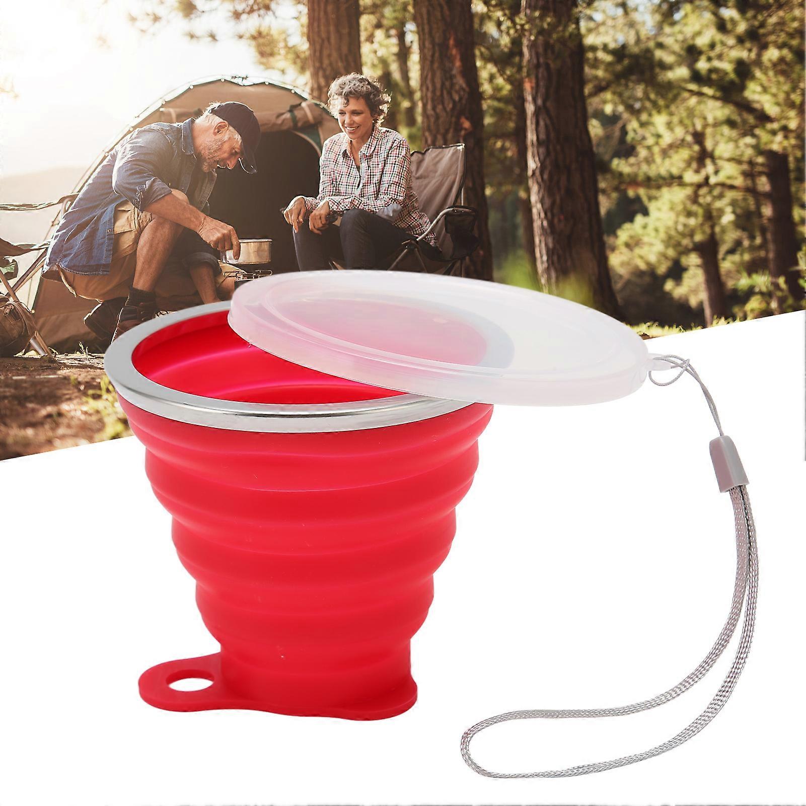 Silicone Collapsible Cup with Lid 270ml Food Grade Reusable Flexible Travel Cup Collapsible for Outdoor Red 