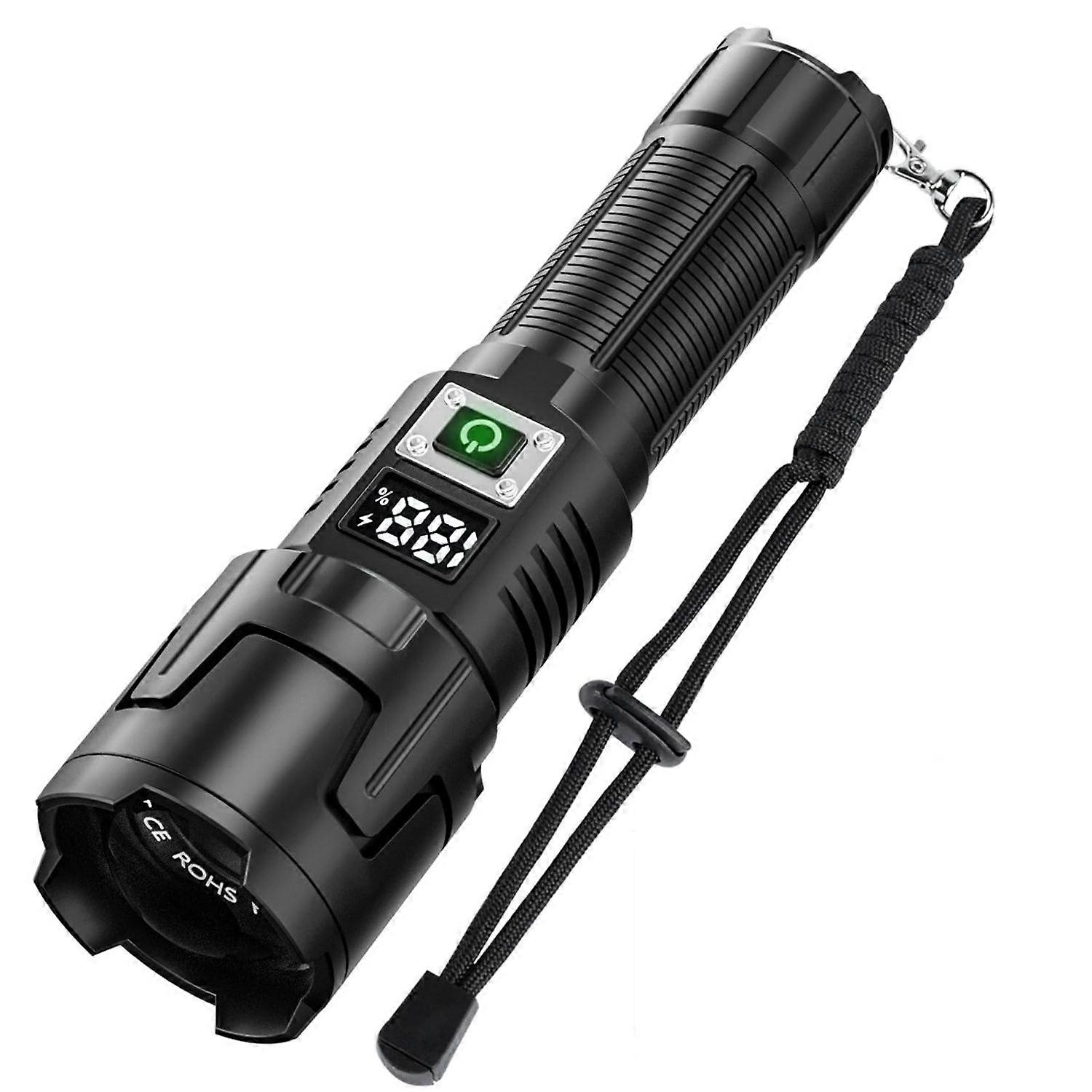 Rechargeable High Lumen LED Flashlight, 90,000 Lumens with Zoom, 3 Modes, IPX6 Water Resistant, Powerful Handheld Flashlight for Emergencies, Camping