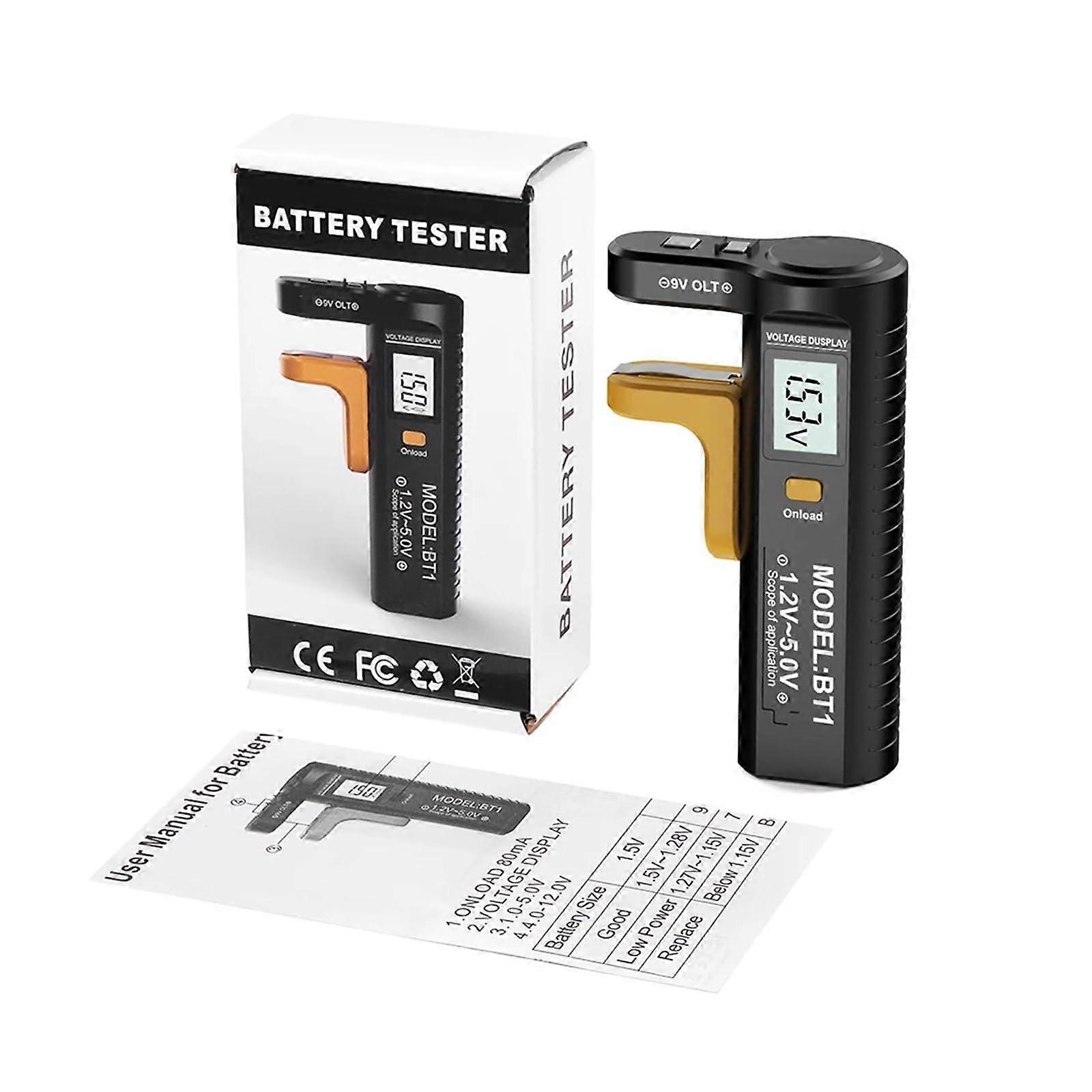 BT1 Digital Battery Tester LCD Display 9V 1.5V AA AAA Universal Battery Capacity Meter Button Cell Volt Black