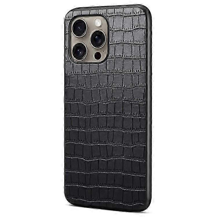 Compatible For iPhone 16 Pro Max Case Crocodile Texture Leather Coated PC+TPU Phone Cover
