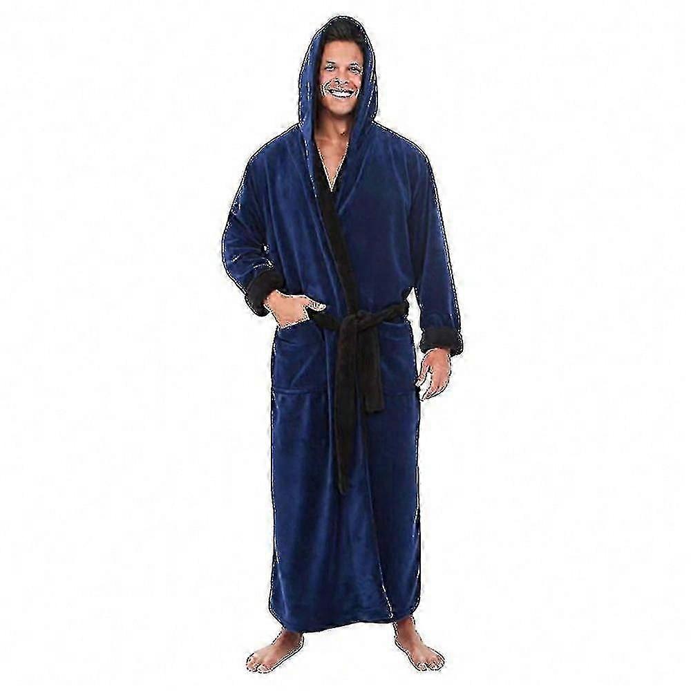 Men's Hooded Towelling Bathrobe Long Dressing Gown Winter Warm