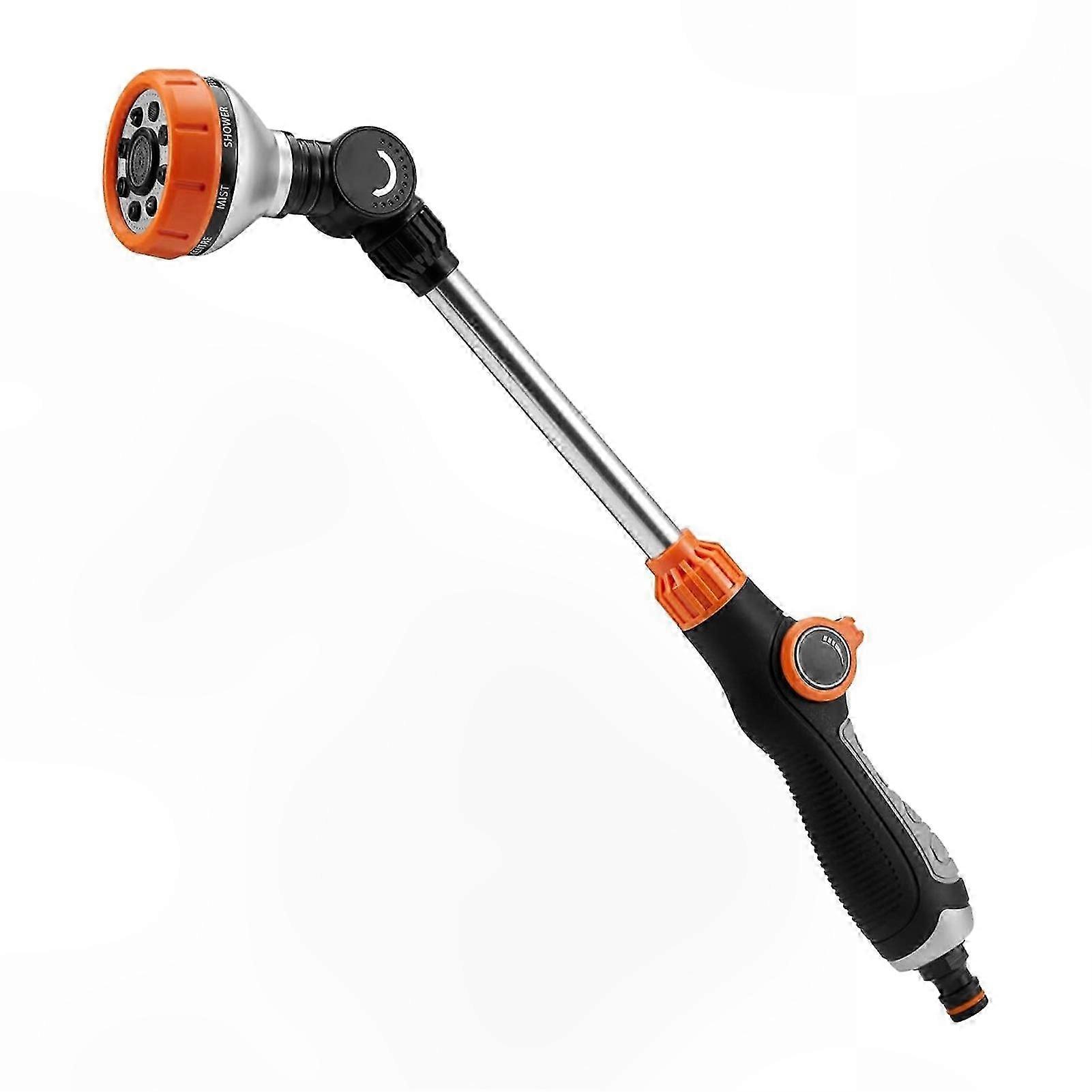 Durable Metal Watering Wand with Adjustable 180° Swivel Head, 8 Spray Patterns for Garden Use