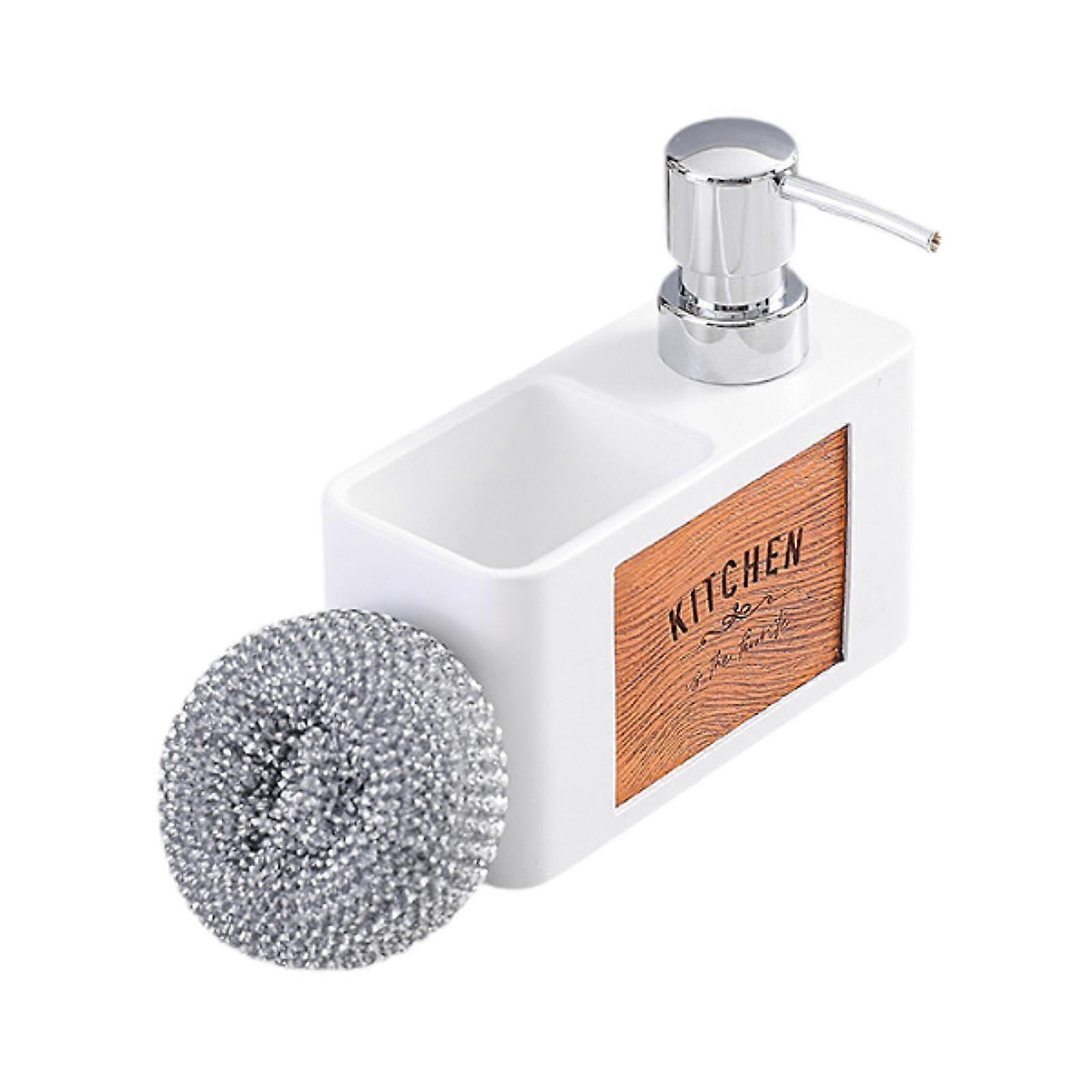 Kitchen Soap Dispenser with Sponge Holder, Refillable Portable Kitchen Organizer