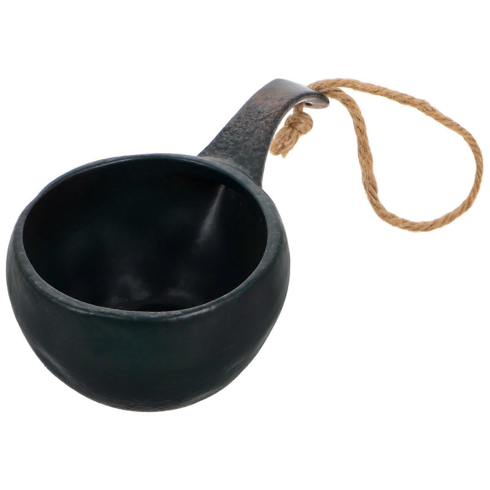 Ceramic Japanese Rice Bowl for Soup with Handle Rustic Style