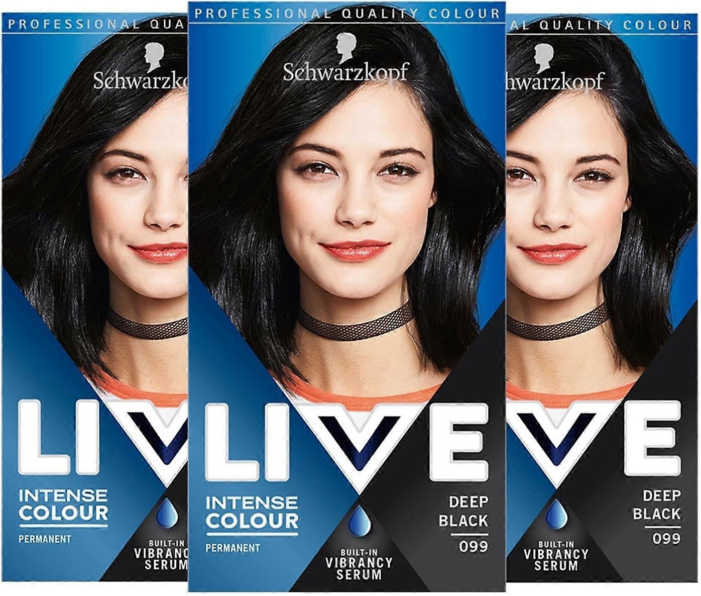 3 x Schwarzkopf Live Permanent Intensiv Hårfärg / Färgämne - Deep Black 099