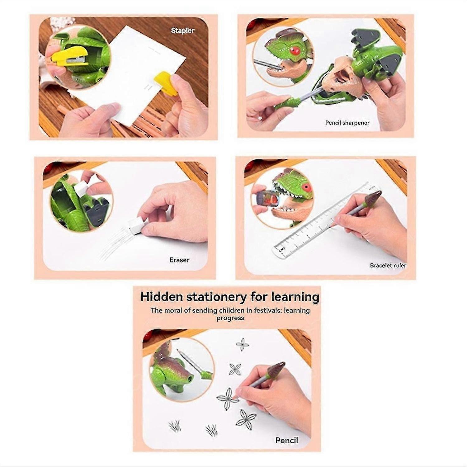 1Set Dinosaur Stationery, Eraser Ruler, Pencil Sharpener, D