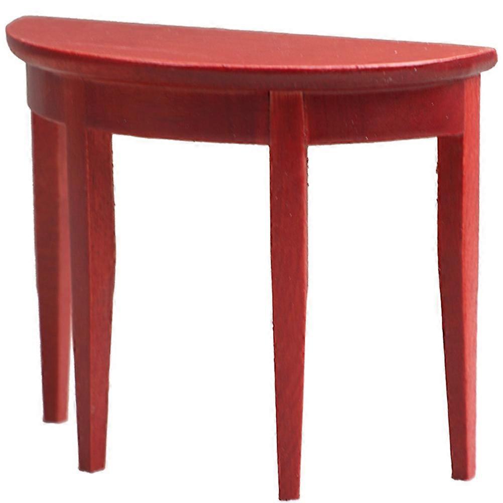 Miniature Furniture Wooden Half Round Table for Decor Red