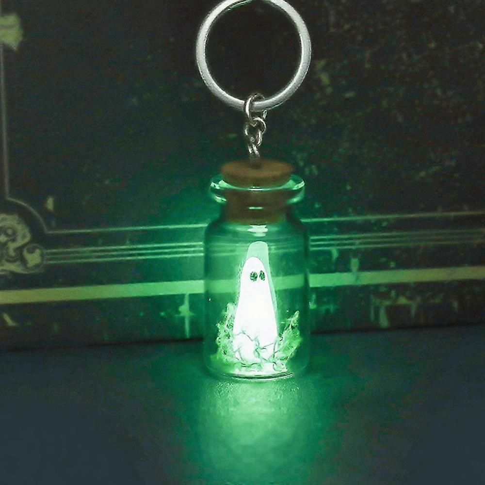 Luminous Ghost Keychain Halloween Tiny Glow Drifting Bottle Adopt Ghost Keyring Creative Design Green Spectre Jewelry Gift