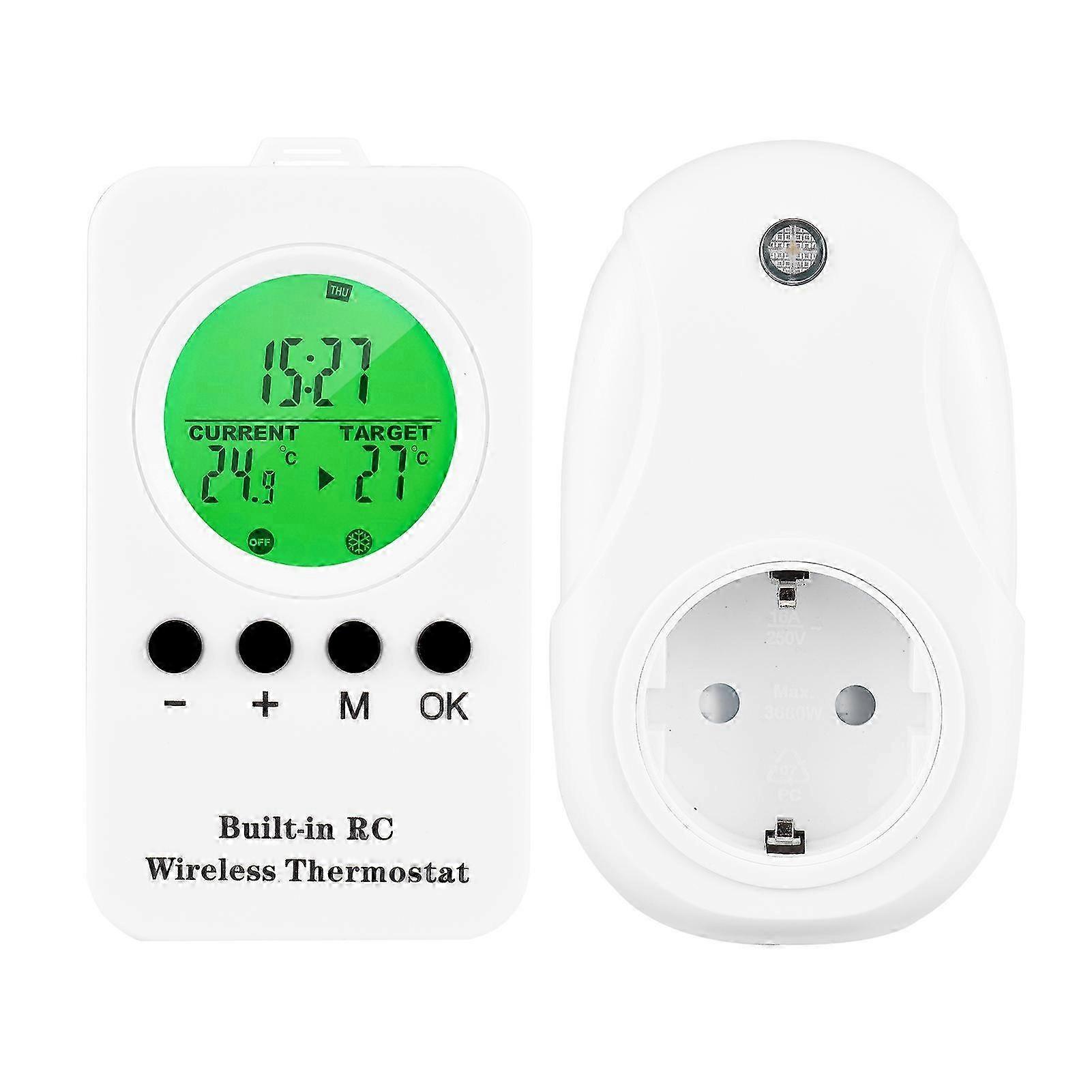 230v 16a Wireless Thermostat Remote Thermostat Control Plug-in Socket 0~70 Temperature Range Wireless Timing Temperature Control Socket Digital Displa