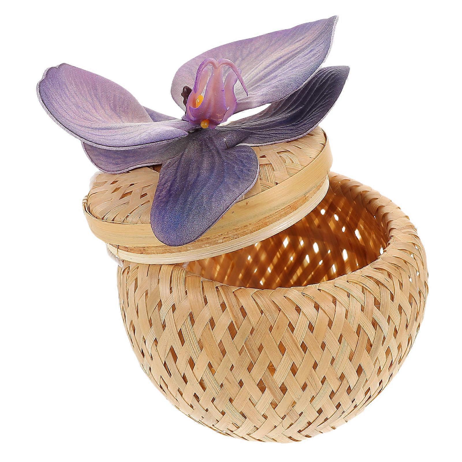 Bamboo Woven Candy Box for Storage 5Pcs Handwoven Butterfly Orchid Design