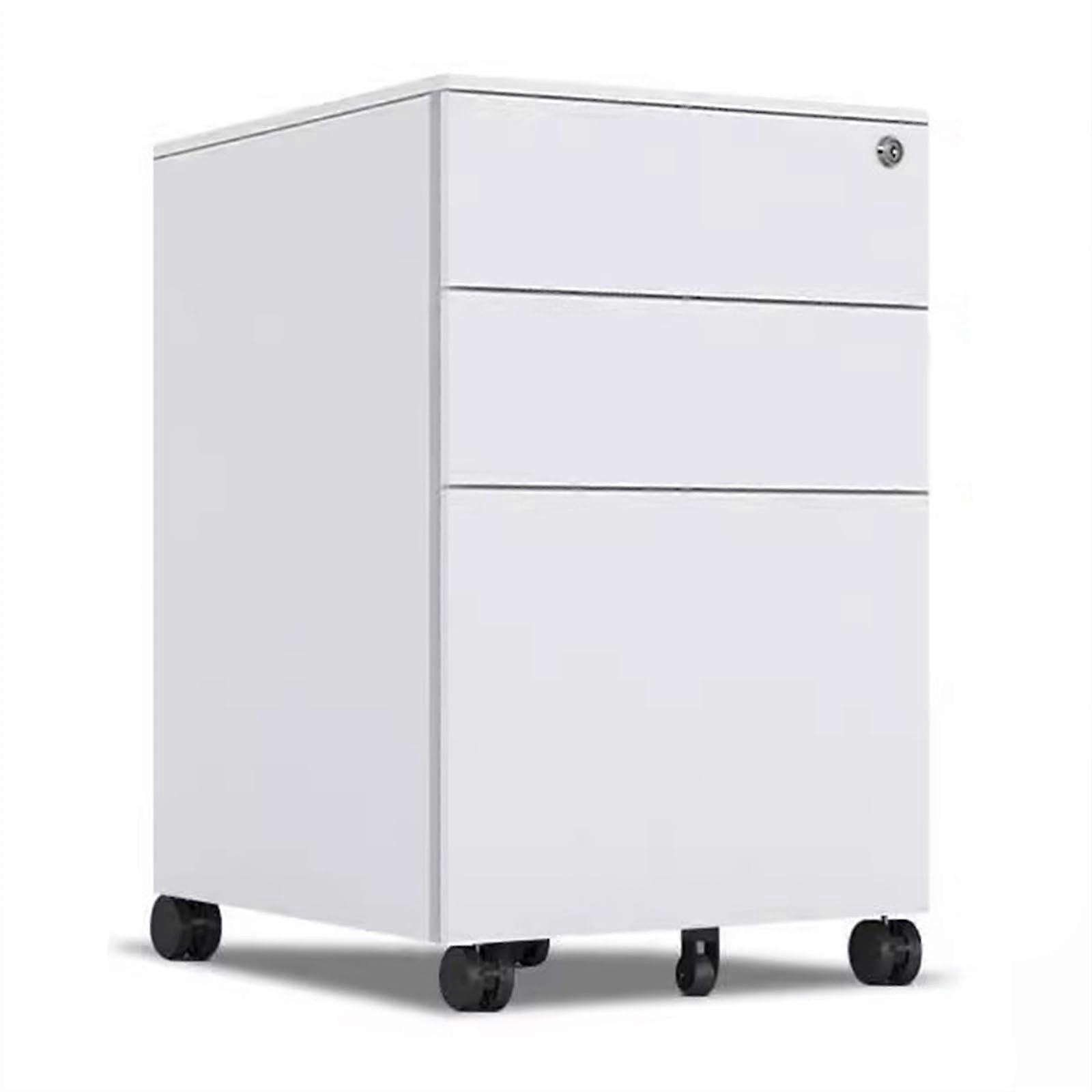 Folder Movable Drawer Cabinet Under Desk 3Drawer Metal File Cabinet With Lock White Finish 39x45x60 cm