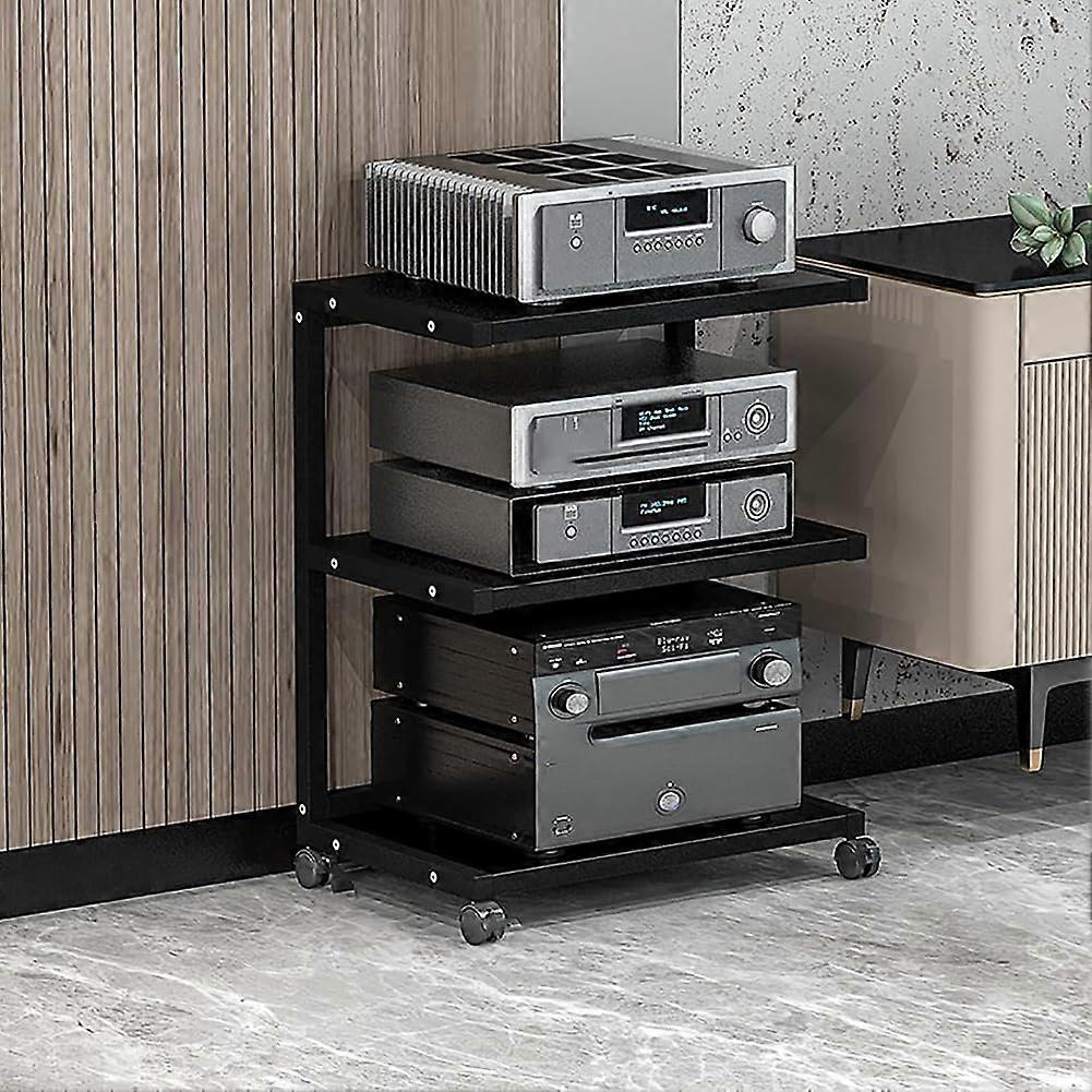 Rolling AV Media Stand Mobile Console With Four Wheels Storage Shelves Black 50.1x40x70 Cm For Record Player And Game Console