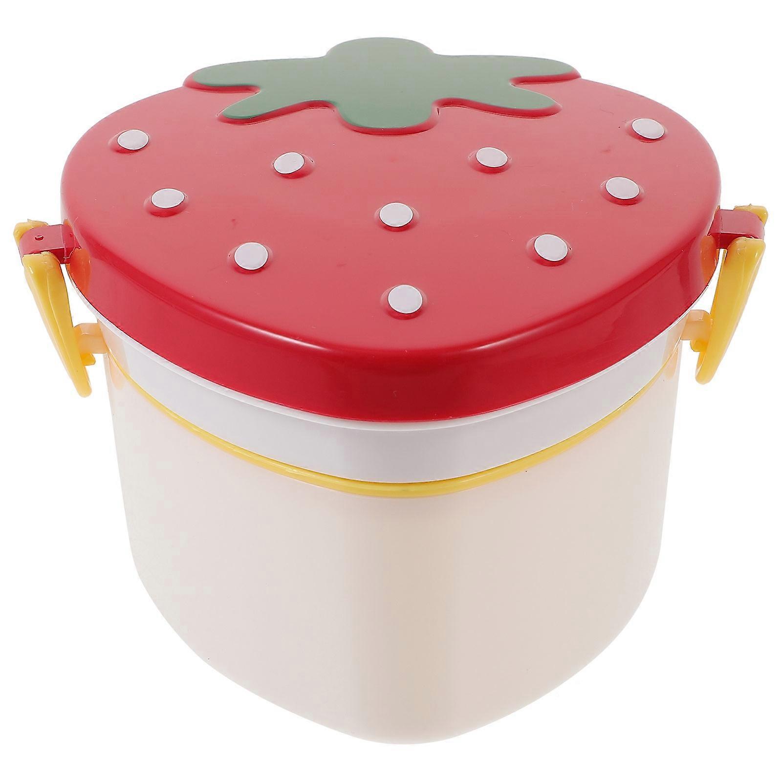 Strawberry Shape Food Container For Children Daily Use Red Plastic Leak-Proof 1Pack