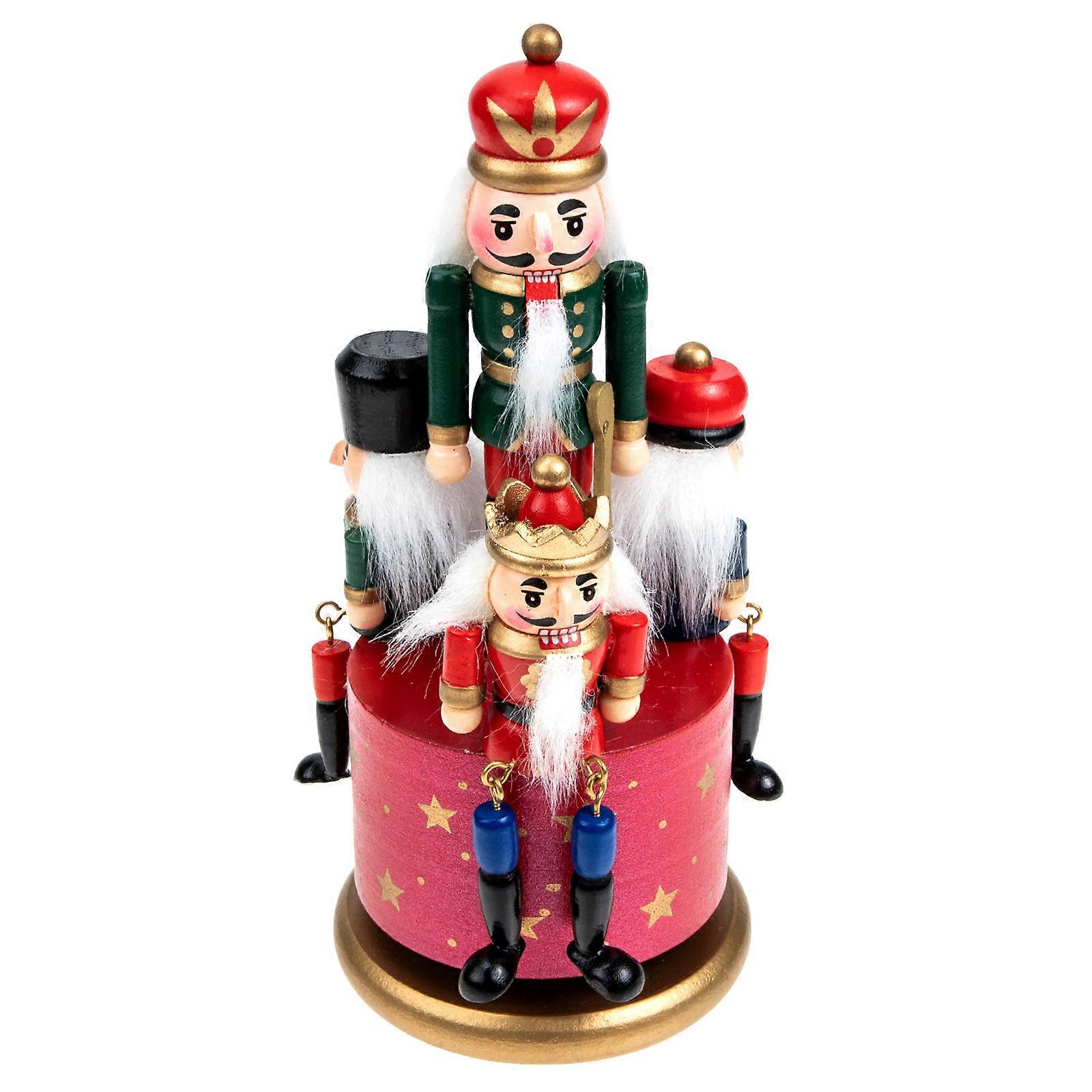 Xmas Rotating Nutcracker Music Box for Home Decoration 3Pcs Red Ornament