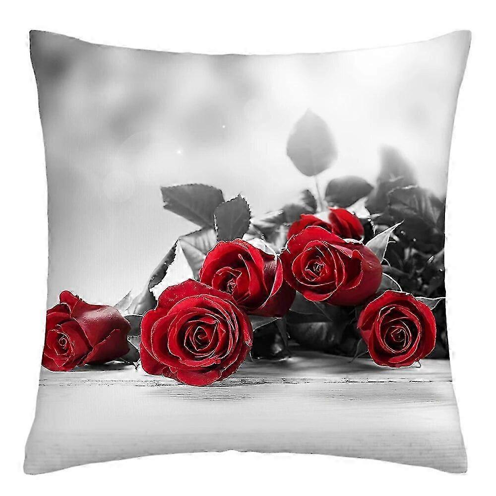 Housse de coussin en coton et lin, motif roses rouges, 2025
