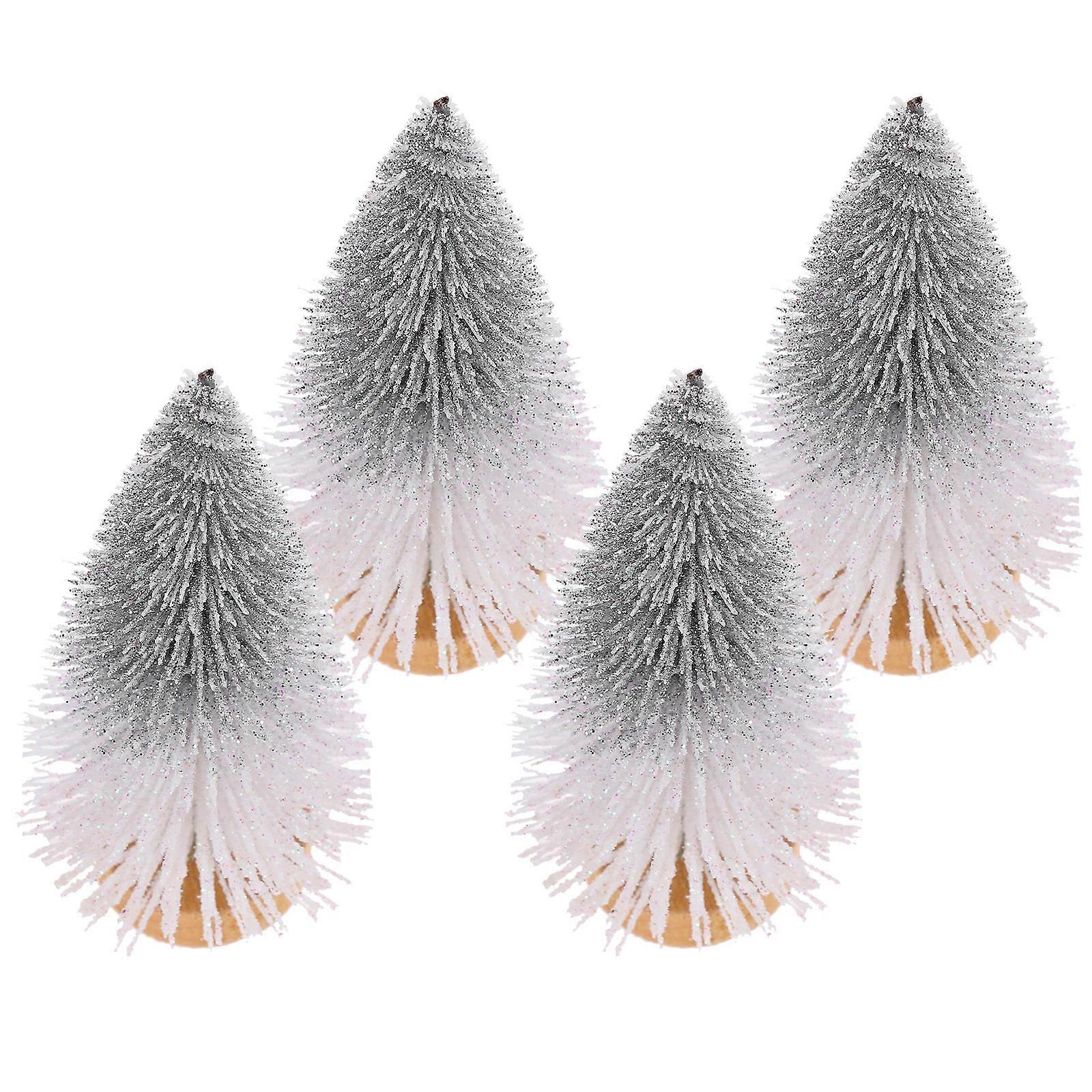Artificial Mini Christmas Tree 20 Pcs Designed For Home And Holiday Decor With White Color And Stable Wooden Base For Tables And Windows