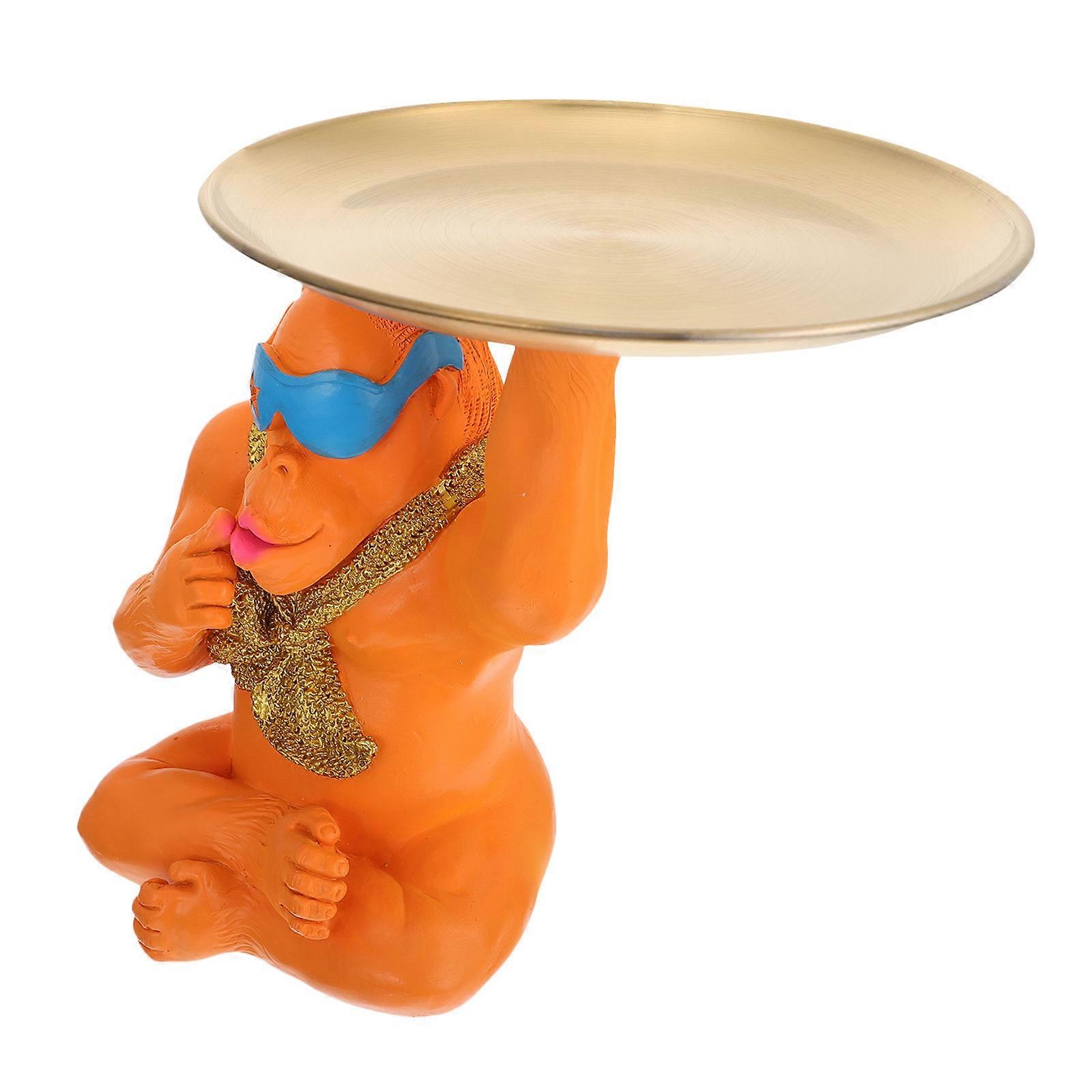 Snack Tray Orangutan Statue for Storage Use with 2Pcs Chocolate Plate