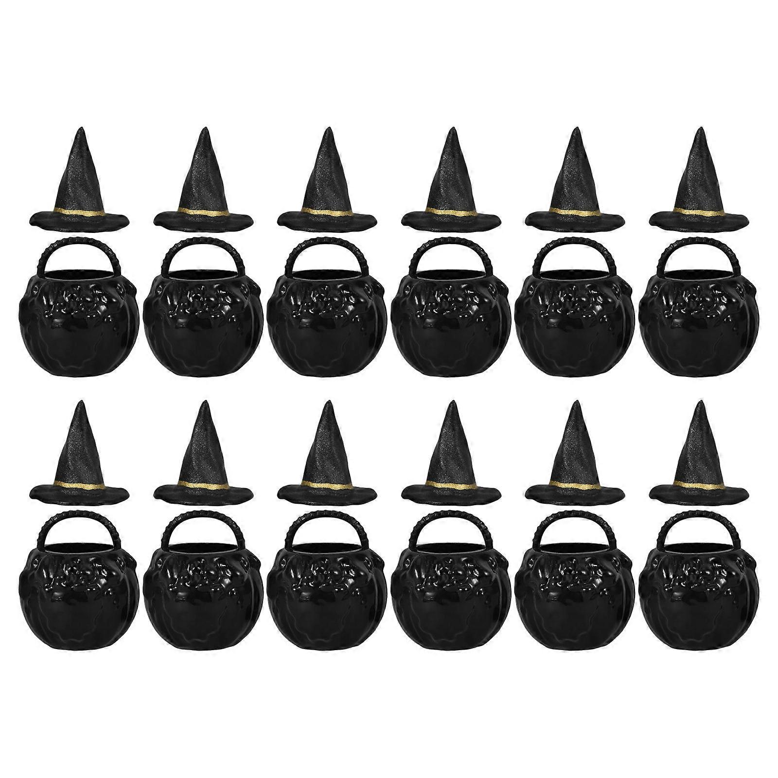 Miniature Halloween Cauldron and Witch Hat Set for Decoration 1Set